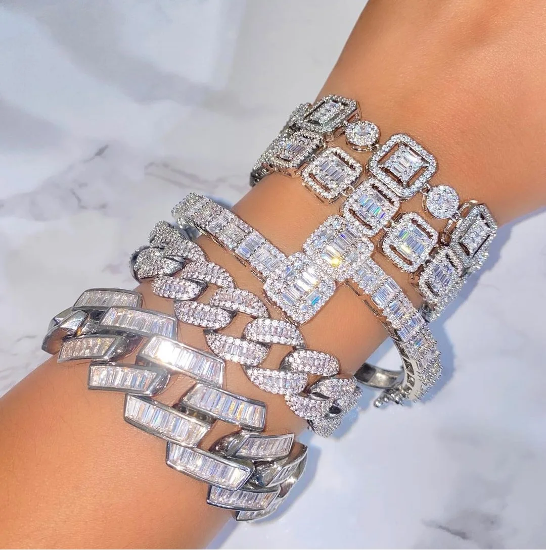 

iced out bling cz women bracelet micro pave 5a cubic zirconia cluster cuban tennis chain sparking jewelry