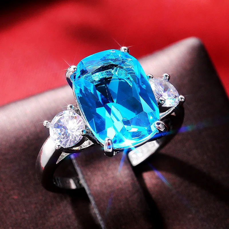 

Super flash Blue zircon Temperament female ring fashion Wedding bridal hand jewelry wholesale for women, As picture