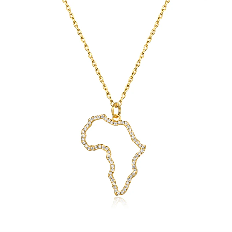 

wholesale gold plated 925 sterling silver africa map pendant necklace for men women