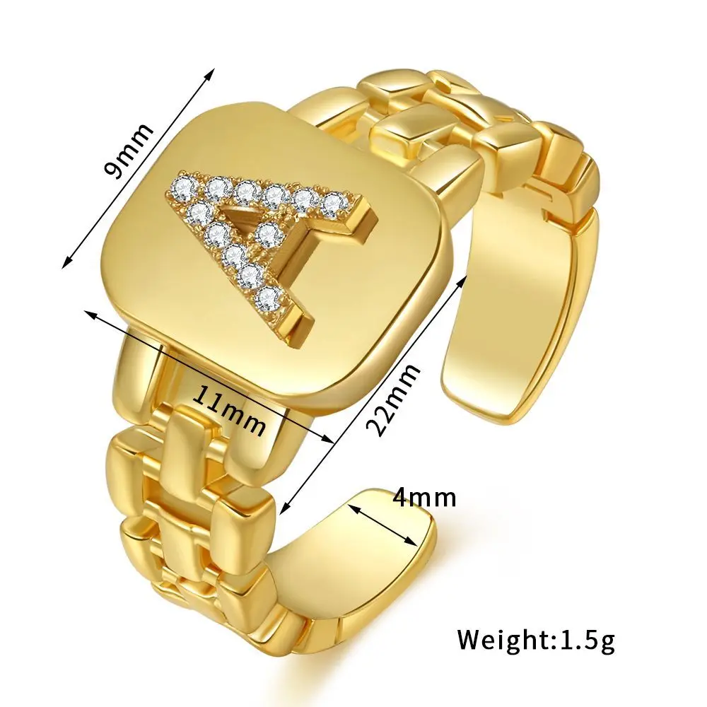 

Charm Glossy Cubic Zirconia Chain Rings A-Z Initial Letter Gold Ring Women Jewelry