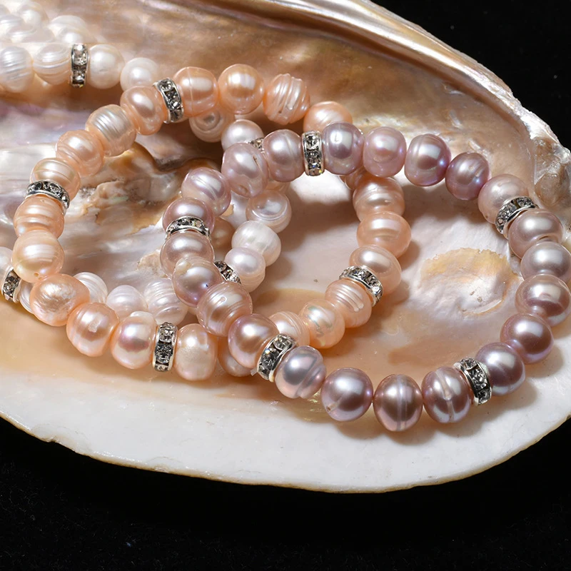 

Hot Selling Hot Customized Freshwater Pearl Bracelet Adjustable Purple Pink White Pearl Beaded Bracelet