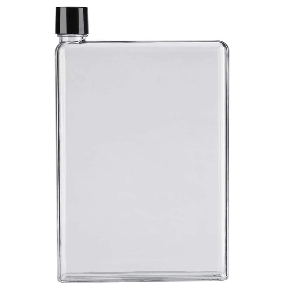 

2021 new design square transparent sports drinking bottle portable A5 flat water bottle for travel