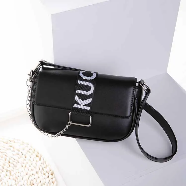 

Hot Sale Ladies Shoulder Bags PU Leather Decorative Chain Female shoulder bag Fashion Handbags, White, black