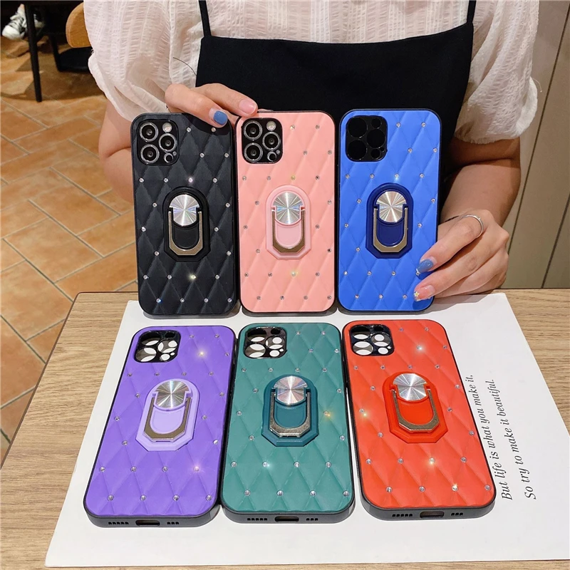 

glitter bling diamond phone case with ring for iphone 11 12 pro max,for iphone 12 leather diamond cases for rings