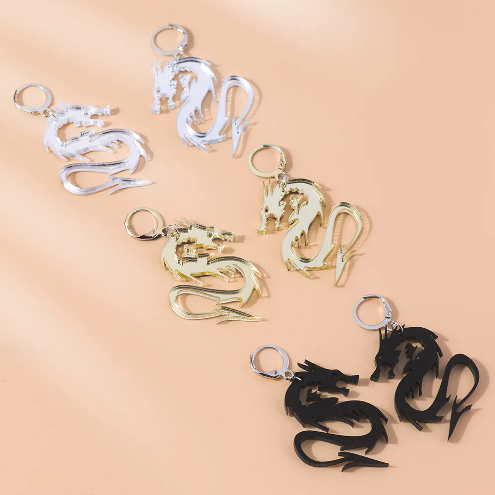 

Acrylic Mirror Dragon Charm Pendants Earrings Cool Dragon Shaped Drop Earrings