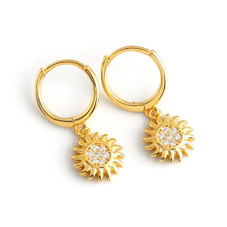 

2021 Wholesale fashion trend 925 sterling silver zodiac statement sun flower drop circle hoop earrings for womem