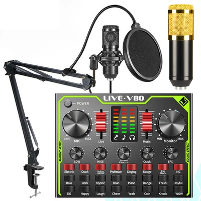 

Microphone mobile phone computer Anchor recording golden with BM800 microphone universal mixer V80 live sound card