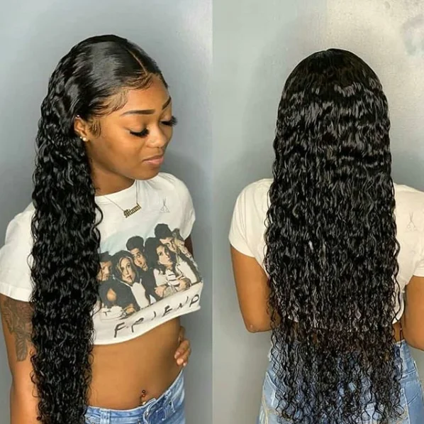 

factory wholesale price water wave 13*4 lace frontal wig for black woman virgin brazilian human hair