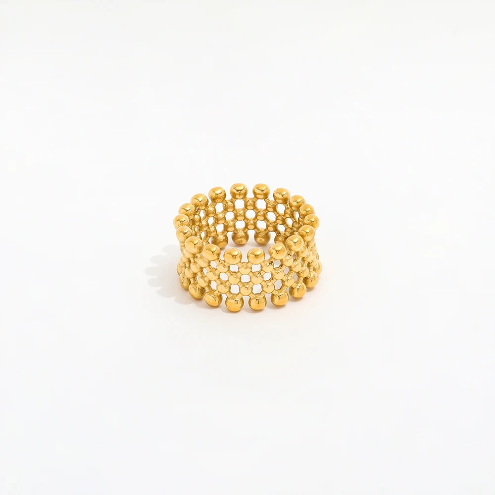 

Joolim Jewelry Wholesale 18K Gold Plated Band Beads Mesh Stainless Steel Rings for Women