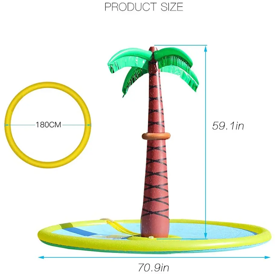 68" Coconut Tree Inflatable Sprinkler Pad Splash Play Mat Outdoor Pool