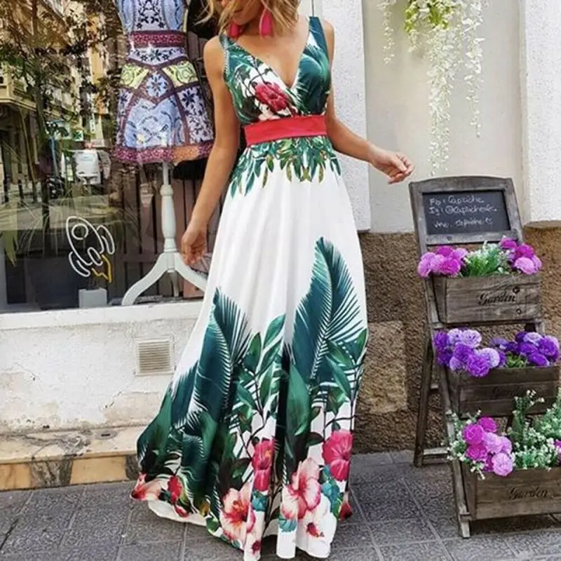 

Wholesale Fashion Women Plus Size Maxi Print Dress Long High Quality Summer Beach Party Dress