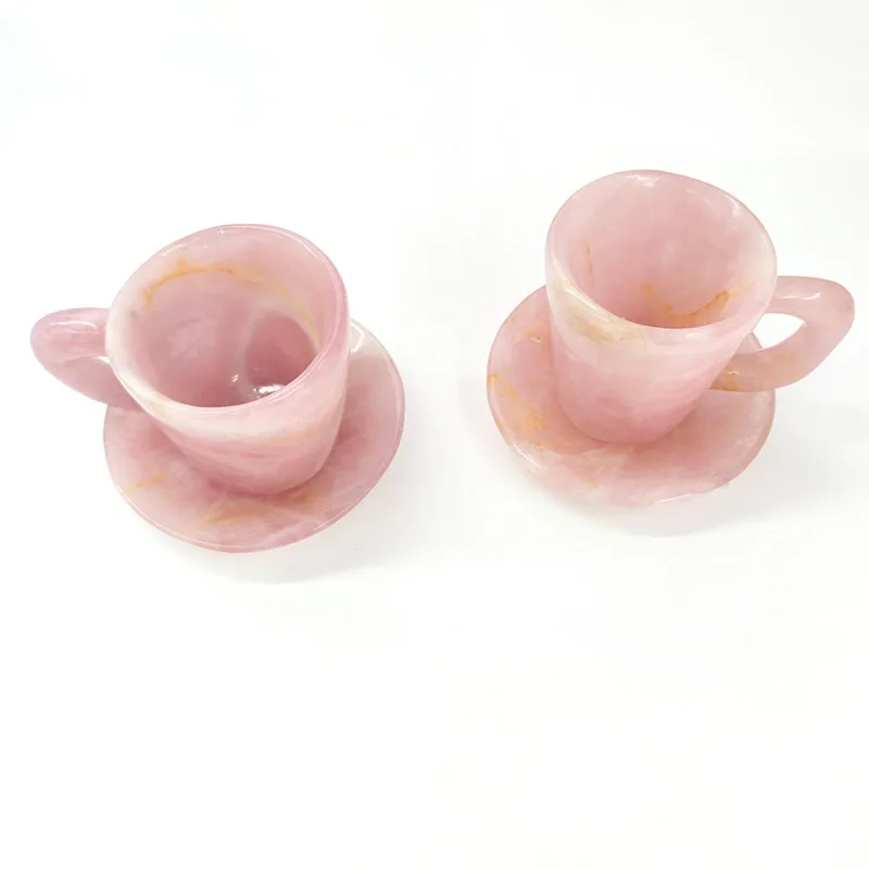 

Hand Carved Crafts Rose Quartz Cup 120mm Energy Gemstone Natural High Quality Healing Crystal Tea Set For Home Decoration