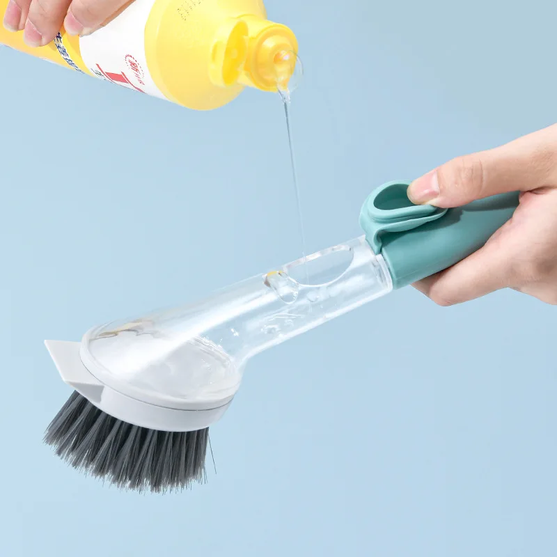 

Kitchen Cleaning Brush Set With Removable Brush Sponge Dispenser Long Handle Dish Pot Cleaner Automatic Liquid Dispenser