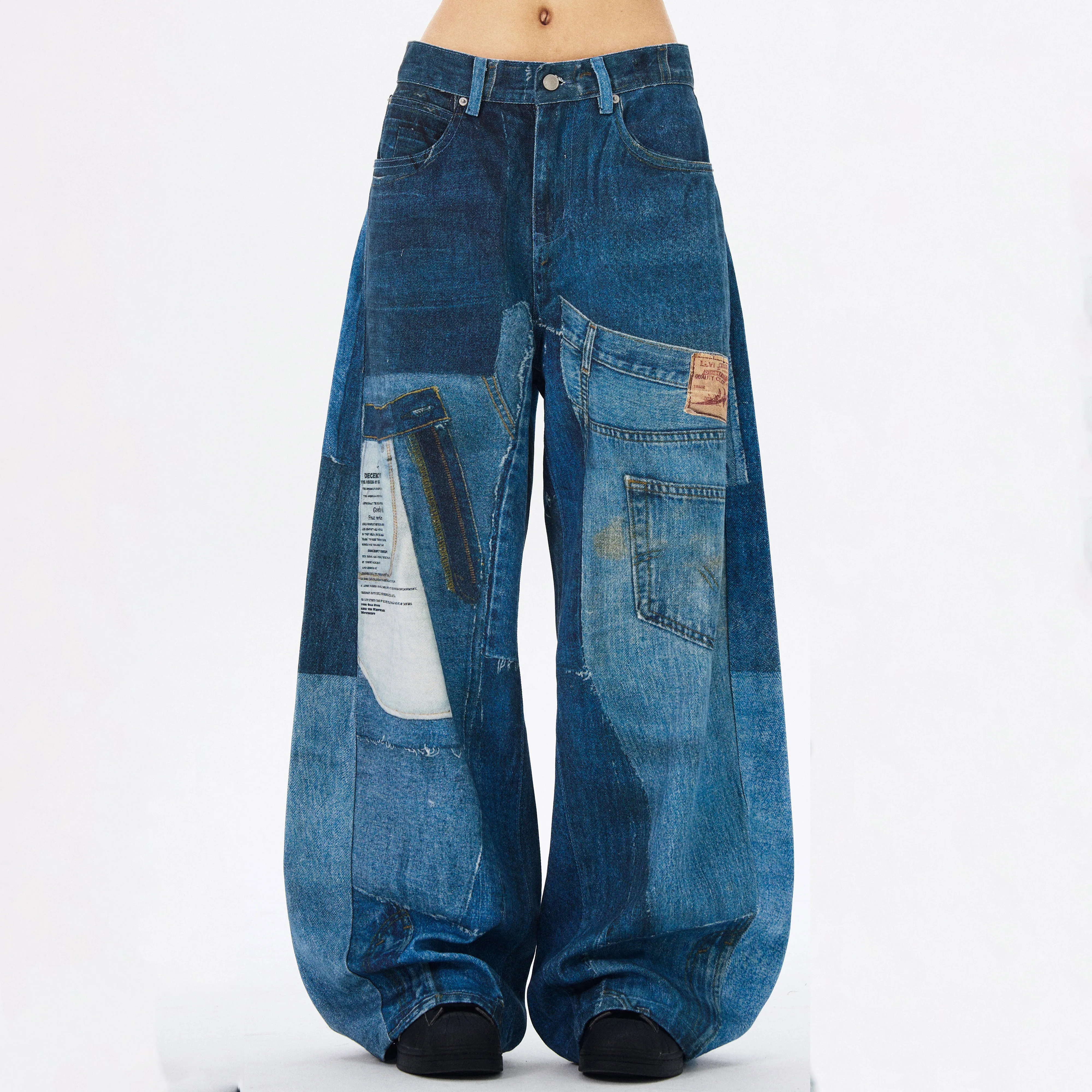 All Print Loose Fit Straight Leg Denim Jeans