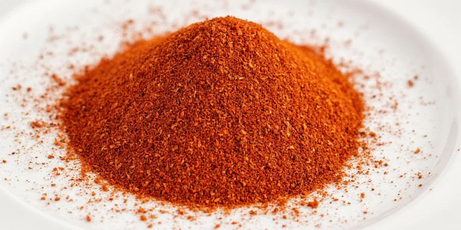 Red chili seasoning on a wooden table