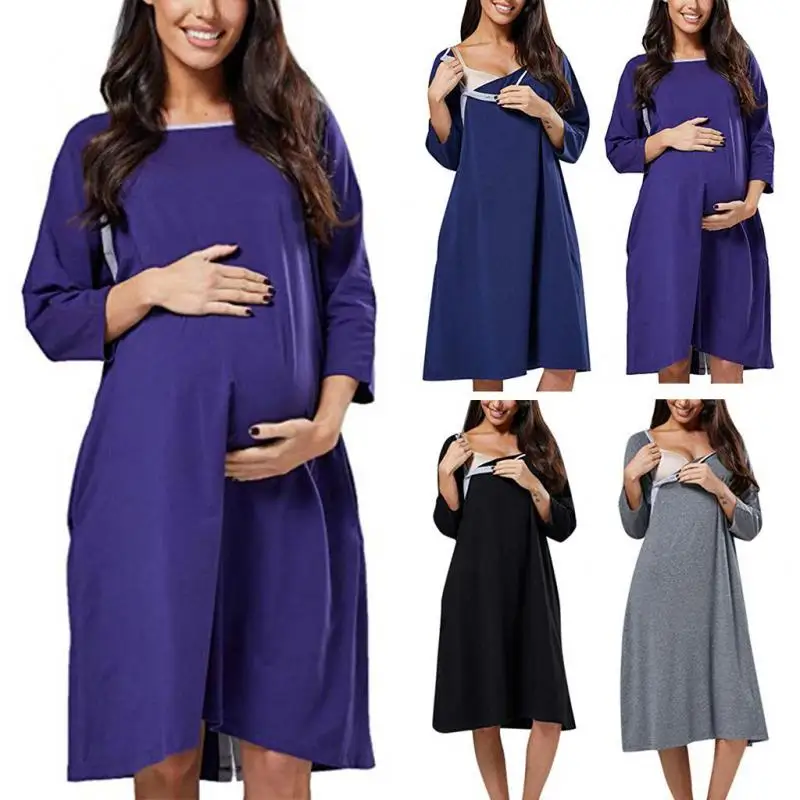 

New Maternity Short Sleeve Nursing Baby Breastfeeding Nightdress Pregnancy Dress Maternity Pyjama Cotton Nightgown Nursing Cover