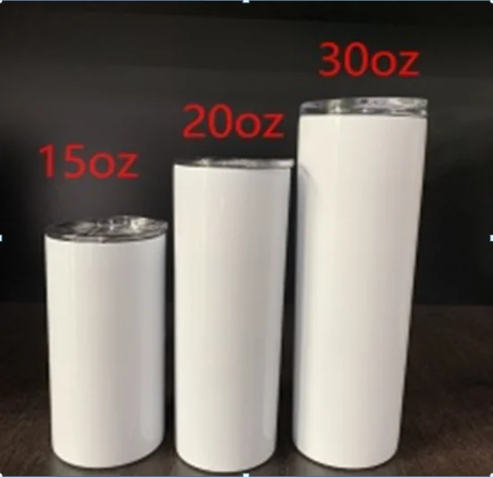 

US Warehouse RTS 304 double walled Stainless steel Heat Transfer sublimation blanks 20oz skinny tumbler With metal straw