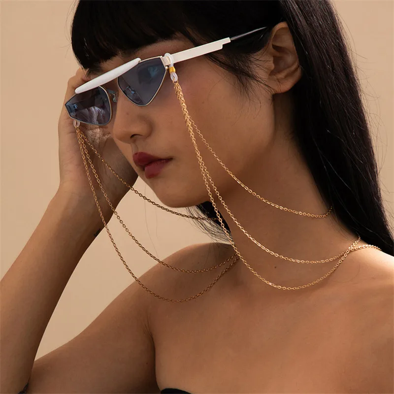 

Gattara Exaggerated Hip-hop Metal Fringe Glasses Chain Trendy Cool Sunglasses Hanging Neck Accessories, Gold,silver