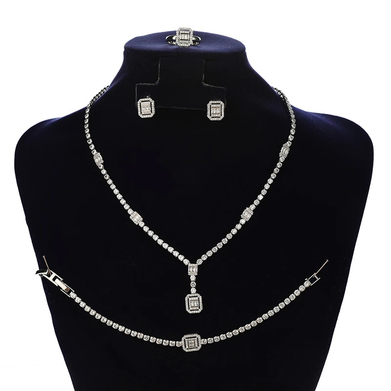 Luxury Saudi Arabia Bridal Necklace Set Claw Setting Cubic Zircon Jewelry Set for Women BN8985 Bijoux Femme Ensembl