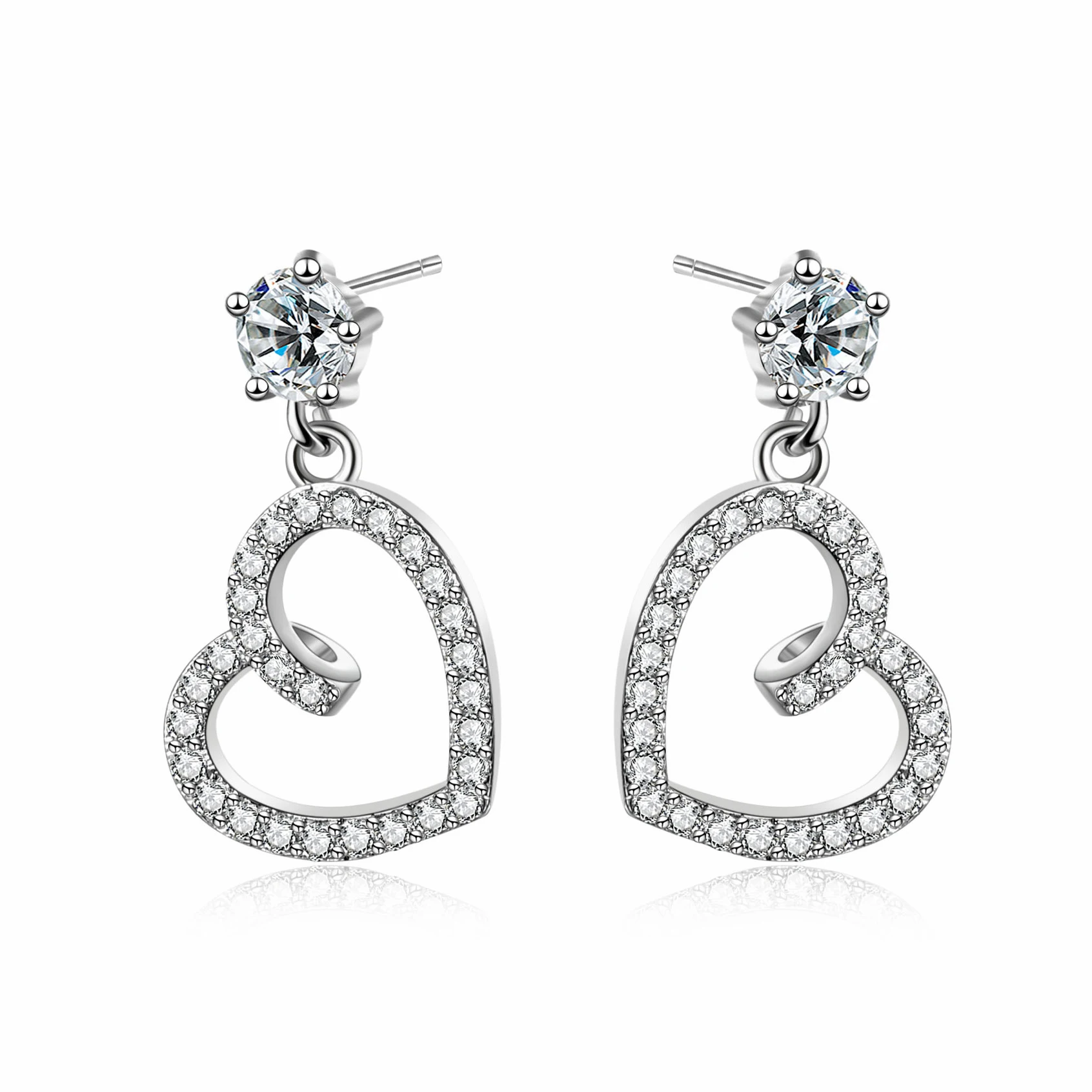 

Hainon Earrings for Women White zircon Heart shape 925 silver plated drop Earrings gifts wholesale, Picture shows