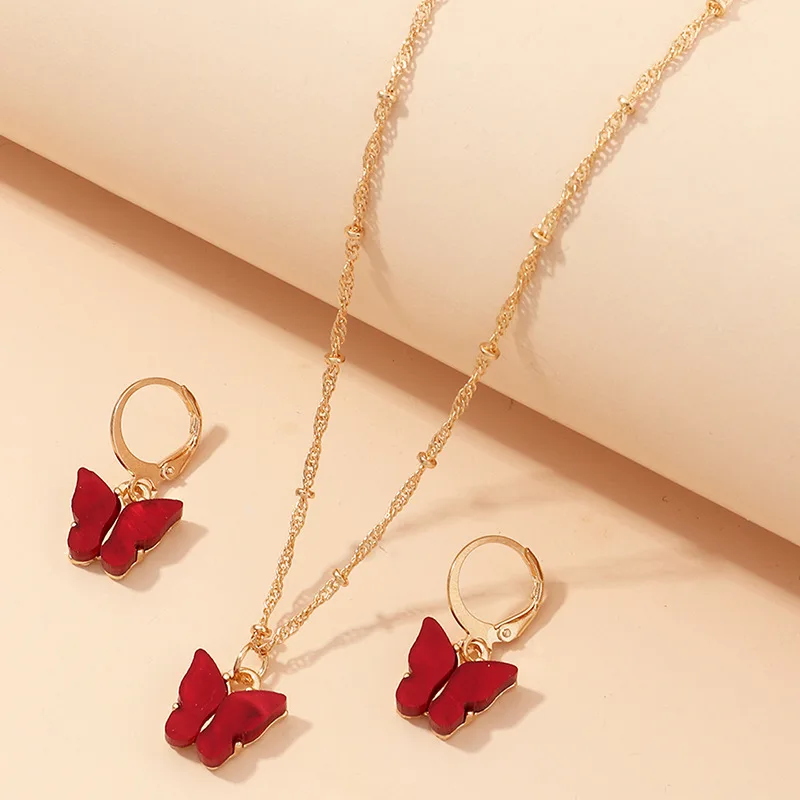 

2021 fashion women earrings colorful butterfly necklace set