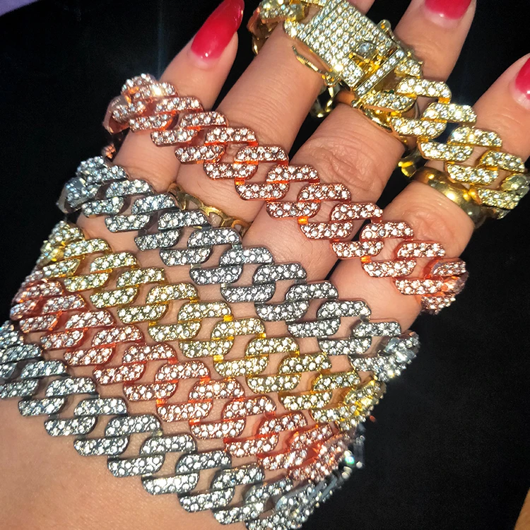 

Gold chain ice miami diamond cuban link necklace tennis for men women, Picture