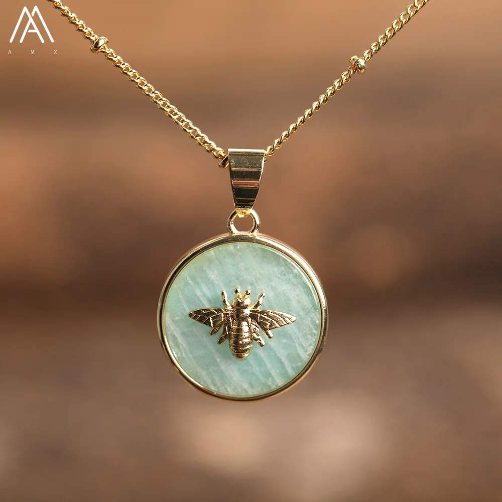 

Bee Necklace Trendy Jewelry for Women Girl Amazonite Labradorite Everyday Gift