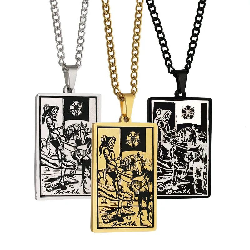 

Hot Sale 22 Styles Rectangular Tarot Card Pendant Necklace Stainless Steel Retro Clavicle Chain Necklaces, Picture shown