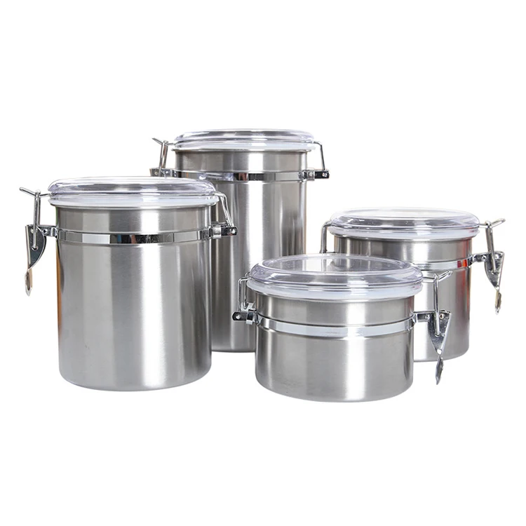 

Round thickened 410 stainless steel storage pot coffee buckle stainless steel sealing kitchen food container, As picture/customized