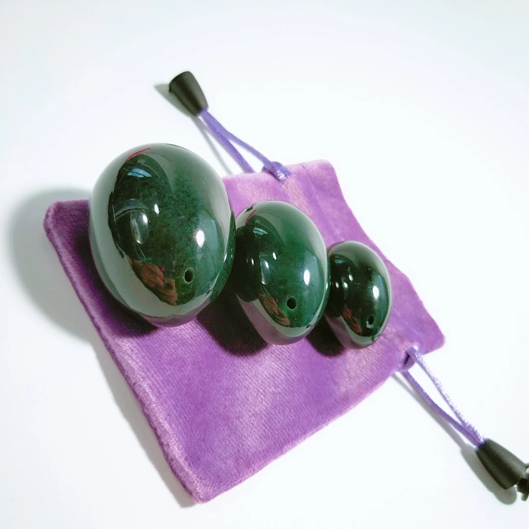 

Nephrite jade yoni eggs green natural stone egg set for kegel vaginal exercise