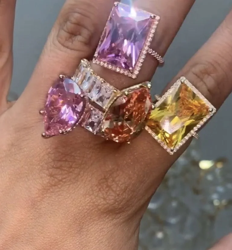 

rose gold plated US size 5 6 7 8 9 big pink cz cocktail ring, Customized