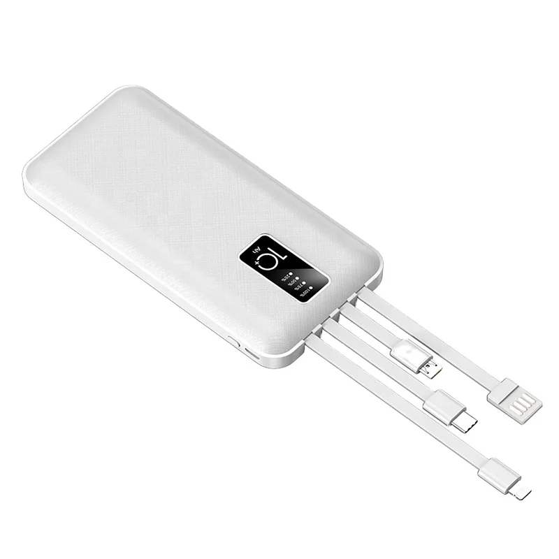 

With cables portable fast charger 10000mah power bank, Black;white