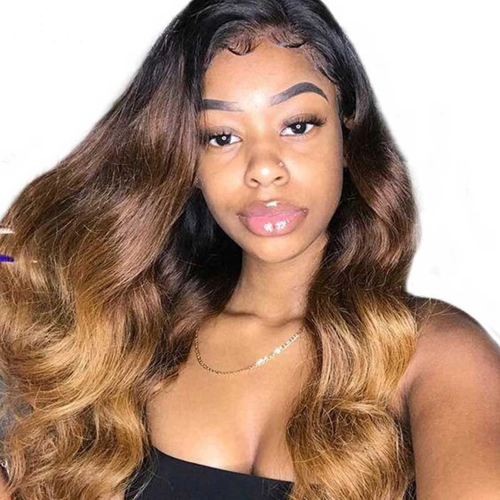 

Highlight Brown Honey Blonde Lace Front Wigs With Dark Root Body Wave Lace Front Wig Pre Plucked Brazilian Hair Wigs For Women