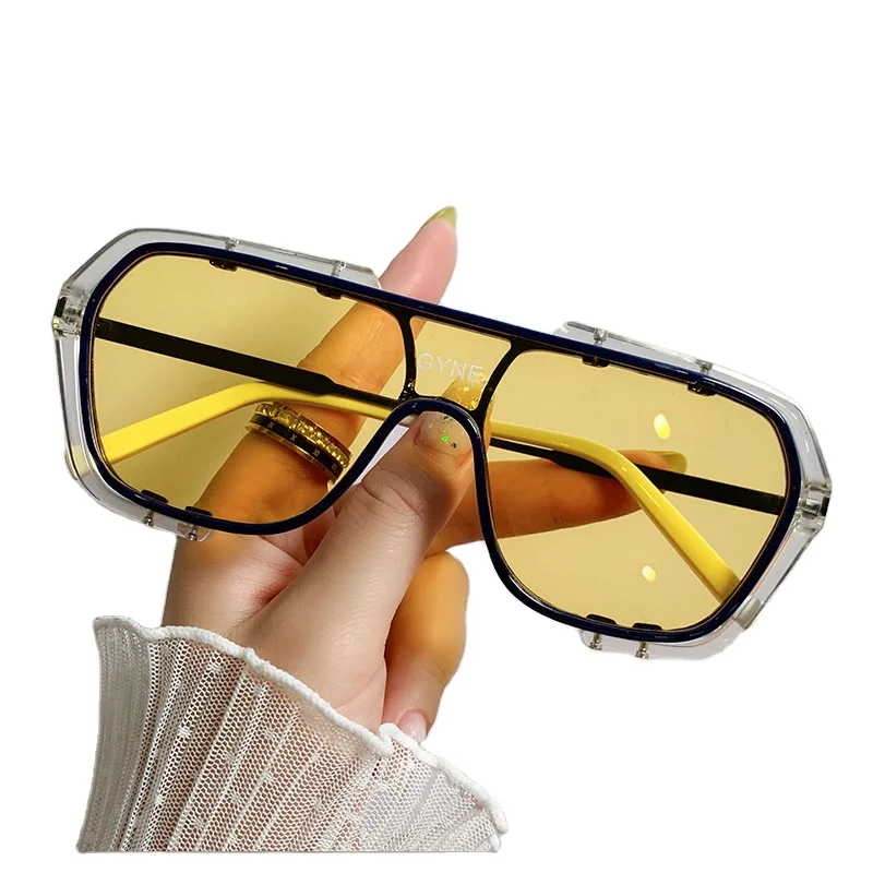 

Korean version of ins net red one-piece large-frame sunglasses men and women small red book big face thin glasses driving sungla