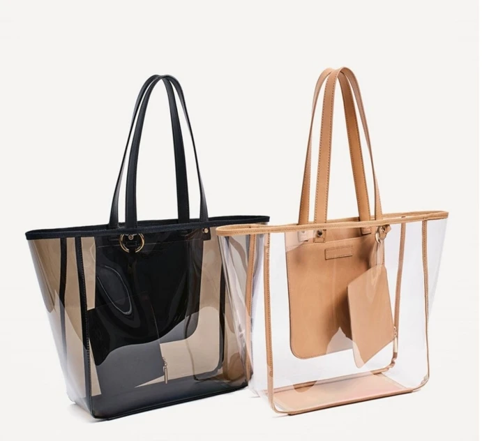 Hot Sale Jelly Shoulder Bag With Insert Pouch Large Shopping Tote Pvc