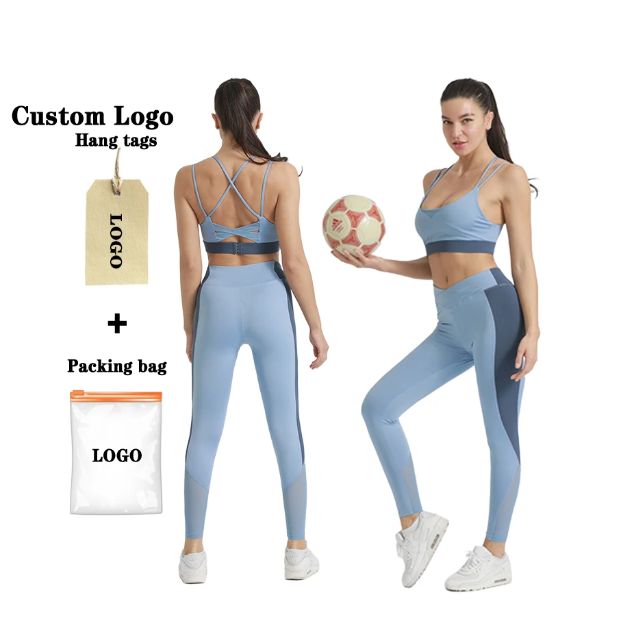 

High Quality Low Price Women Yoga Set Fitness Sexy Mesh Patching Leggings With Sports Bra Tight Slimming Gym Outfit