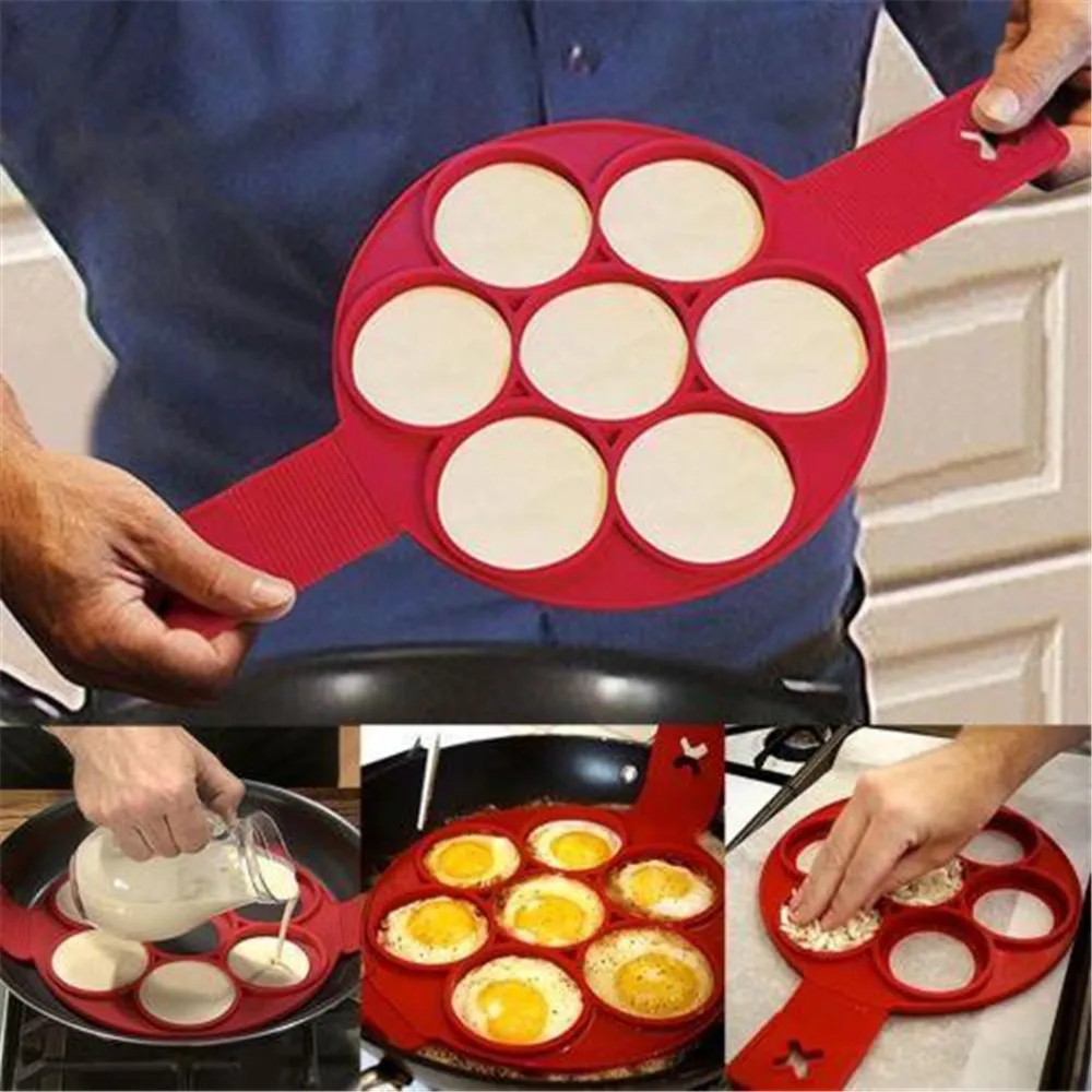 

1Pcs Silicone Flip cooker Ring Mold Non Stick Fantastic Pancake Maker Ring Kitchen Baking Omelet Moulds, As photo