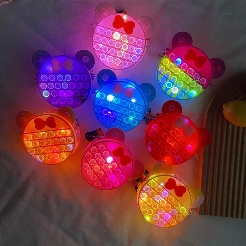 

Fashion kids handbag designer girls bags cartoon shine glow purses hand bag mini shoulder bag, 8 colors