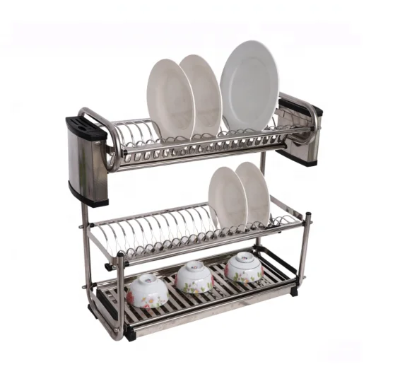 

3 tiers stainless steel kitchen dish drying rack/Spice rack/ Dish drainer, Silver