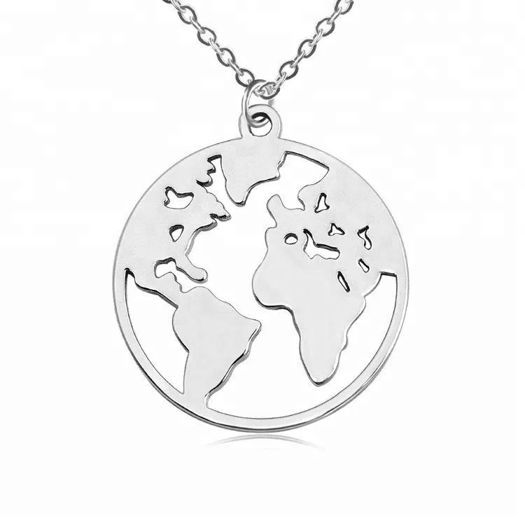 

Delicate Travel Jewelry 925 Sterling Silver 14K Gold Filled World Map Pendant Necklace