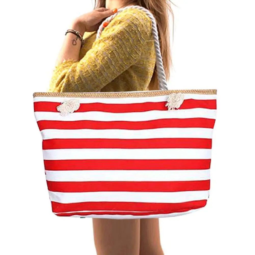

Extra Large 2021 Waterproof Beach Bag Tote Straw Bag With Inside Lining Tote Bags with Rope Handles, Picture color