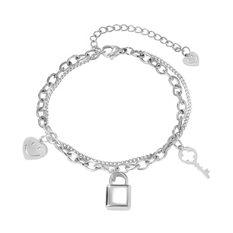 

metal heart lock bracelet and key pendant womens jewlery bracelet, 3 colors