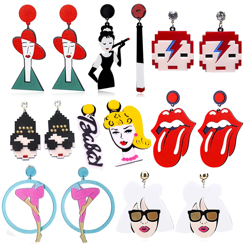 

Women Earrings Acrylic Fashion Eardrop Party Hip Hop Beautiful Girls Cute Sweet Bar Funny Dangle Earrings Cartoon