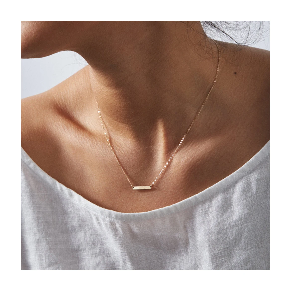 

Minimalist Custom Name Jwelery Women Laser Engraved Silver Gold Stainless Steel 16*3mm Blank Bar Pendent Necklace, Silver/gold color/rose gold color