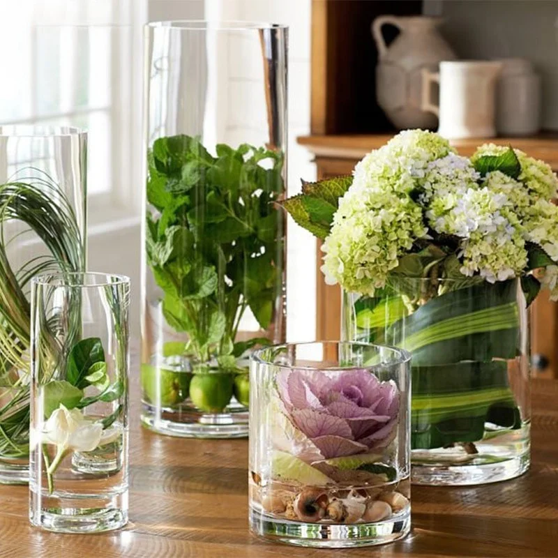 

Simple transparent thickened glass vase floor tall straight cylinder guide wedding hydroponic clear table flower vase