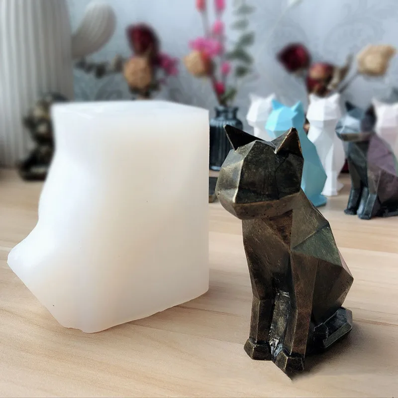 

FO112 Geometric Cat Silicone Candle Mold Home Car Plaster Aromatherapy Decoration Silicone Mold