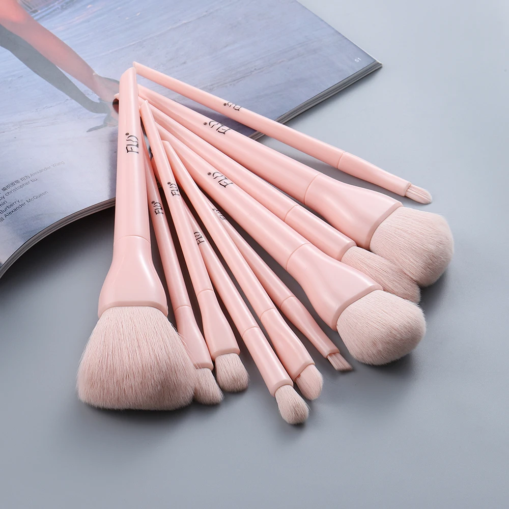 

FLD 10pcs Professional Custom Make Up Tool Vegan Makeup Brushes Set, Pink,red,green,blue