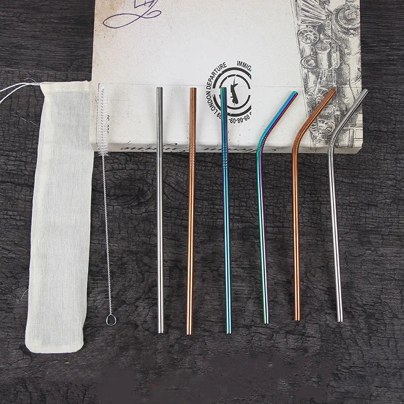 

Metallic Metal Black Party Stainless Steel Reusable Straw Set with Case, Customized