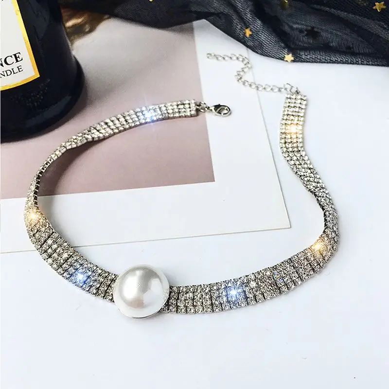 

Full Diamond Pearl Collar Neck Chain Ins Net Red Neck Jewelry Short Neck Necklace Female Clavicle Chain Niche