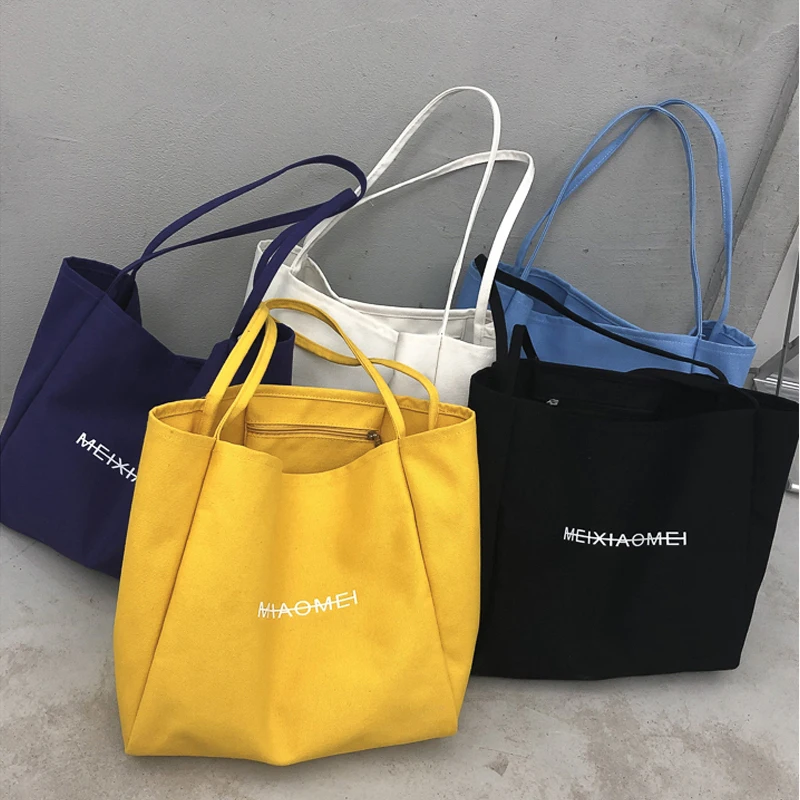 

Canvas tote bags with custom printed logo women's tote bags wallet women handbags, Black white blue yellow purple
